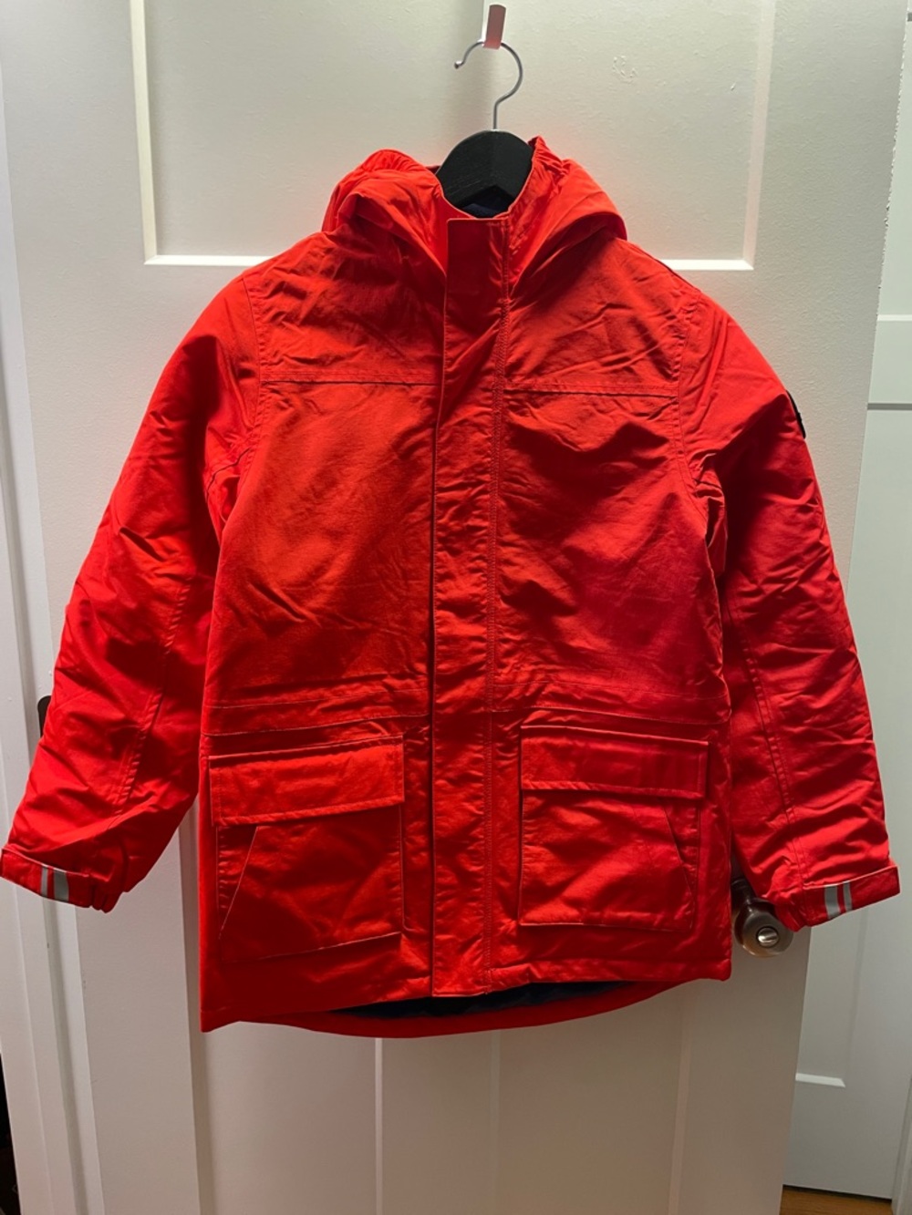 KIDS Lands End Squall Bright Red Hooded Parka. Size L 10-12.